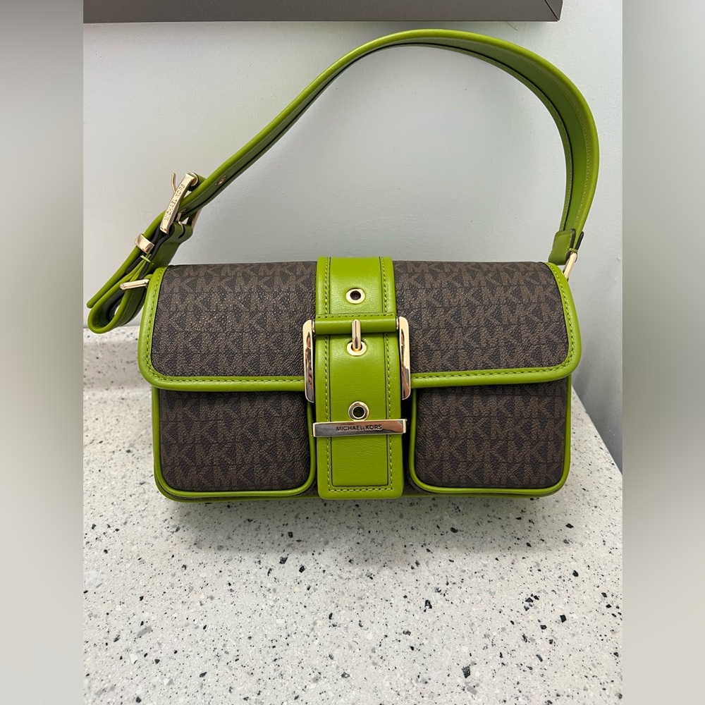 NWOT Michael Kors Brown & Green Monogram Shoulder Bag